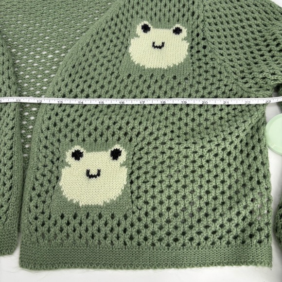 Green Frog Crochet Open Knit Cropped Cardigan Sweater Womens XL Whimsical - Picture 5 of 8